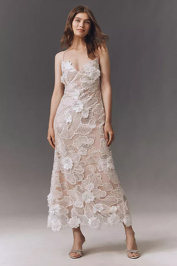 Helsi Samantha Embroidered Mesh Tie-Back Midi Dress | Anthropologie (US)