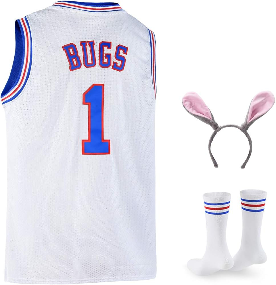 Bugs 1 Space Men's Movie Jersey Basketball Jersey with Head Hoop & Socks White S-XXL | Amazon (US)