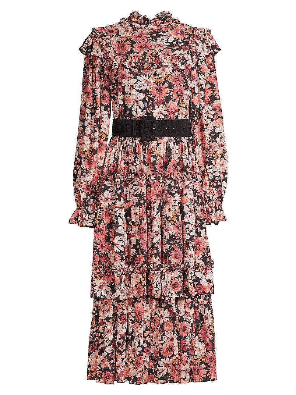 Women's Belted Tiered Floral Midi-Dress - Autumn - Size 4 | Saks Fifth Avenue