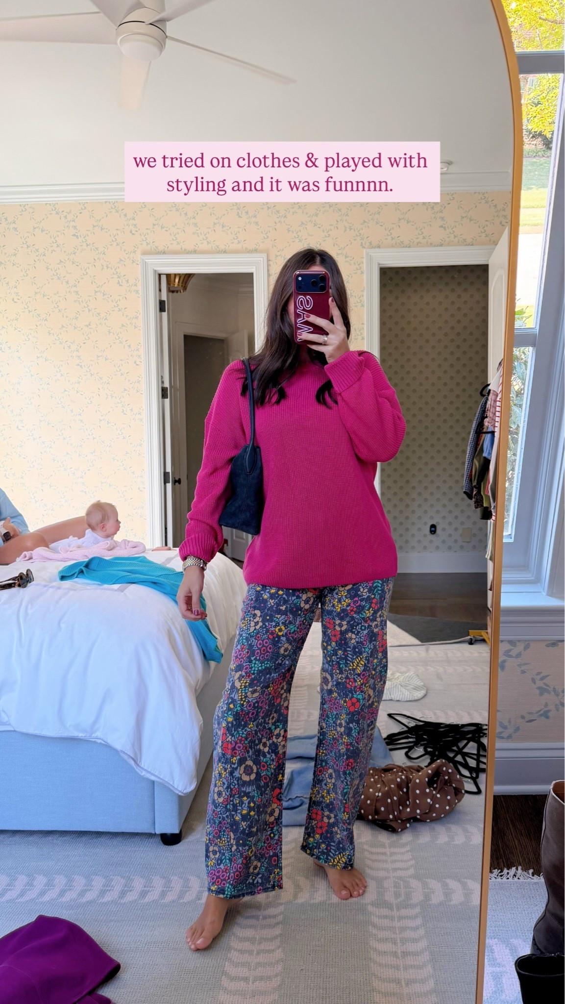 Fun fall outfit! Sized up to a medium in the sweater and took my true size in the jeans.