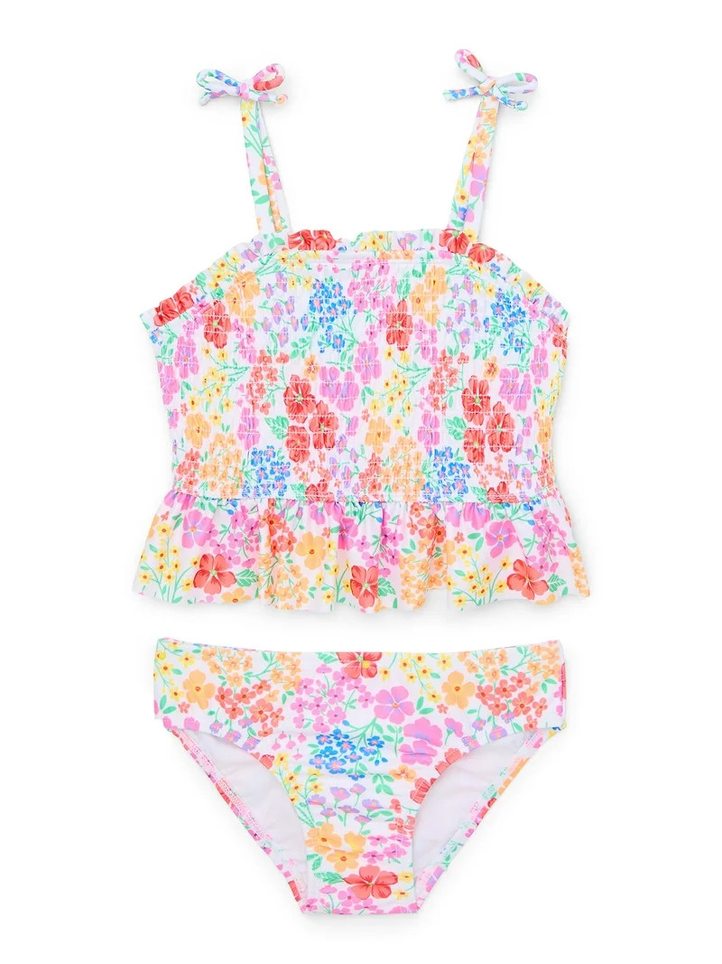 Wonder Nation Toddler Girl Smocked Ruffle Tankini, Two-Piece, Sizes 12M-5T - Walmart.com | Walmart (US)