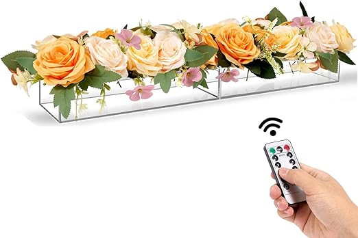 Adafsta 2PC Acrylic Flower Vase Rectangular Total Length 23.5", Long Rectangle Vase with Timer Fu... | Amazon (US)