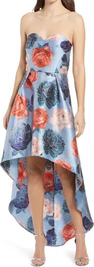 Elmaya Floral Strapless High/Low Gown | Nordstrom