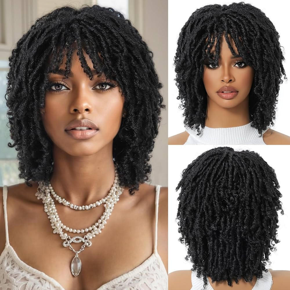 Dreadlock Wig For Black Women And Men Short Afro Twist Faux Locs Braided Wigs Glueless Synthetic ... | Amazon (US)