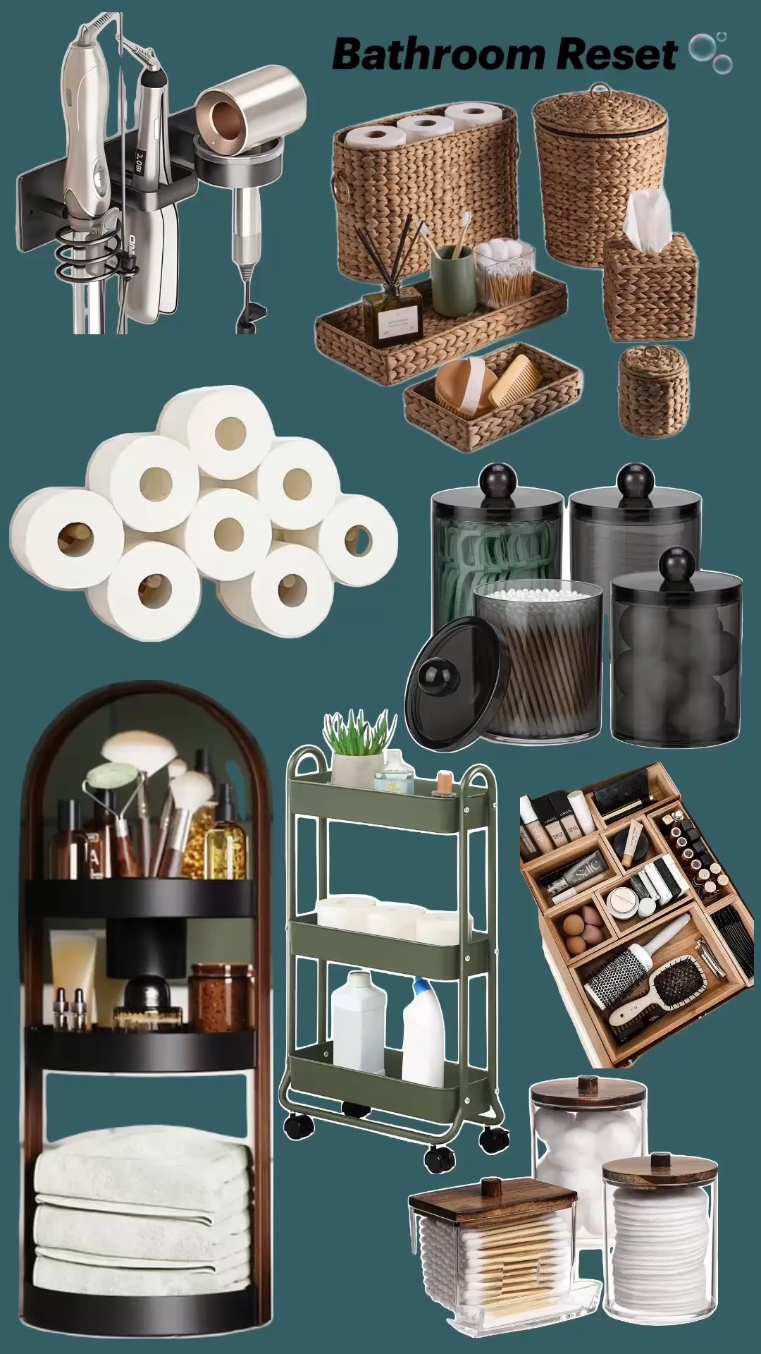 Creating a spa-like bathroom with simple organization finds 🤍 From woven storage baskets and acrylic canisters to rolling carts and under-sink organizers, these pieces make everyday routines feel calm and clutter-free. Perfect for small bathroom storage, neutral decor lovers, and an easy bathroom refresh.

#LTKHome