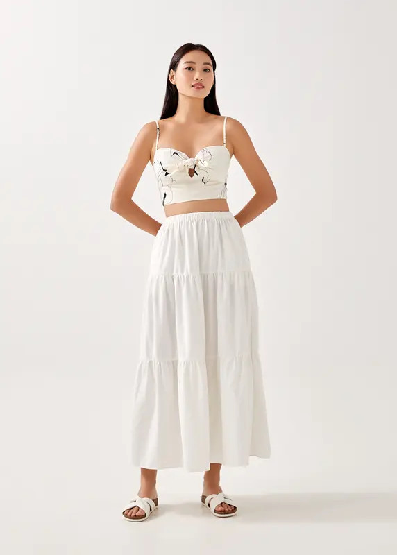 Bylia Linen Elastic Waist Tiered Skirt | Love, Bonito USA