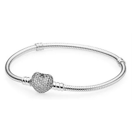 Pandora Moments Women s Sterling Silver Snake Chain Charm Bracelet with Pave Heart Clasp | Walmart (US)