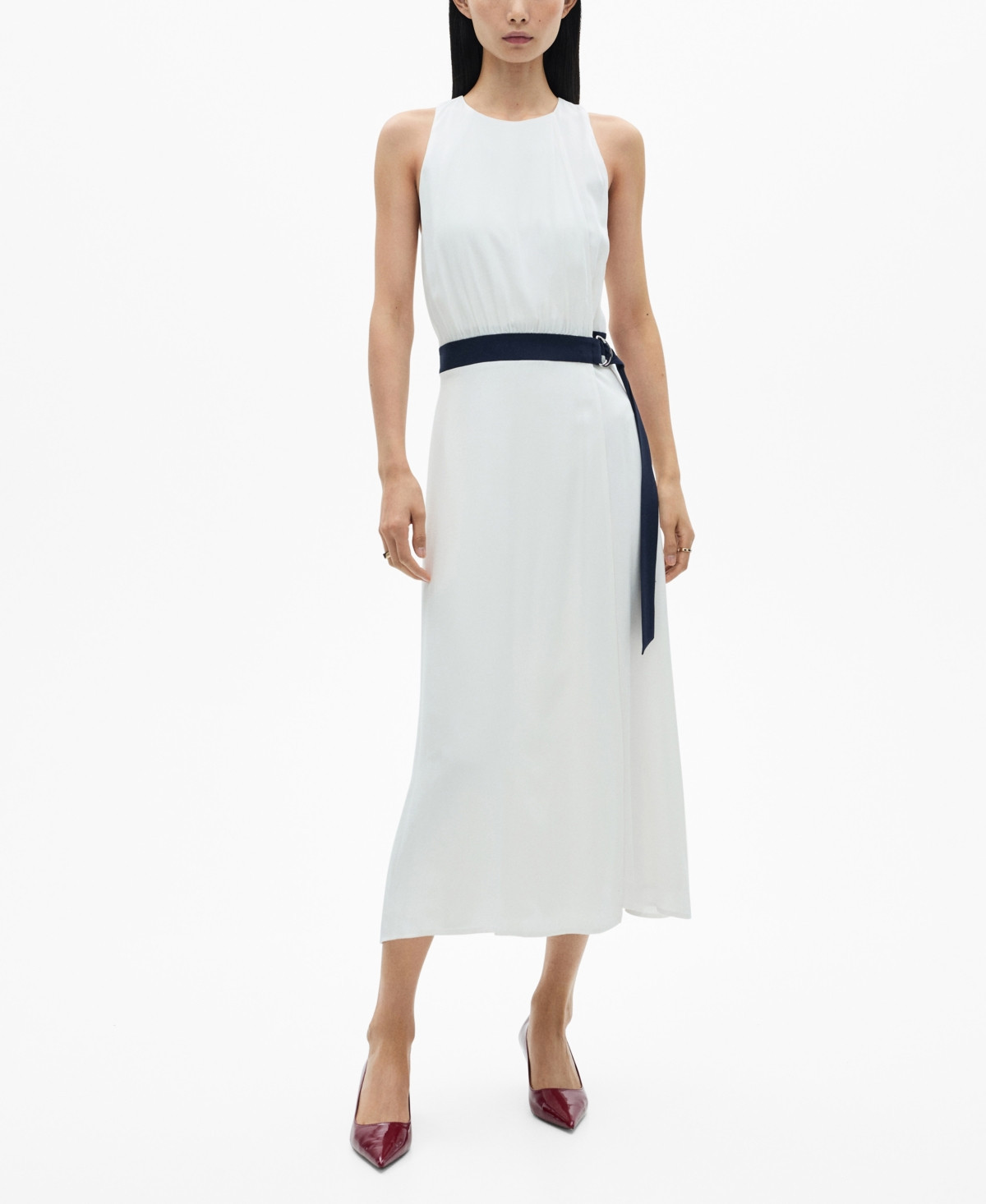 Mango Women's Contrast Belt Dress - White | Macy's