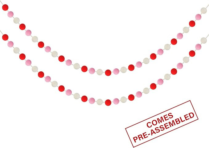 60 Balls Valentine's Day Felt Ball Garlands - Valentines Decorations - Valentines Red Pink White ... | Amazon (US)