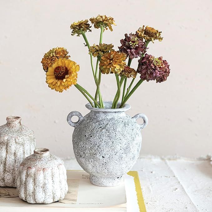 Creative Co-Op Stoneware Vase with Handles with Distressed Reactive Glaze, Grey | Amazon (US)