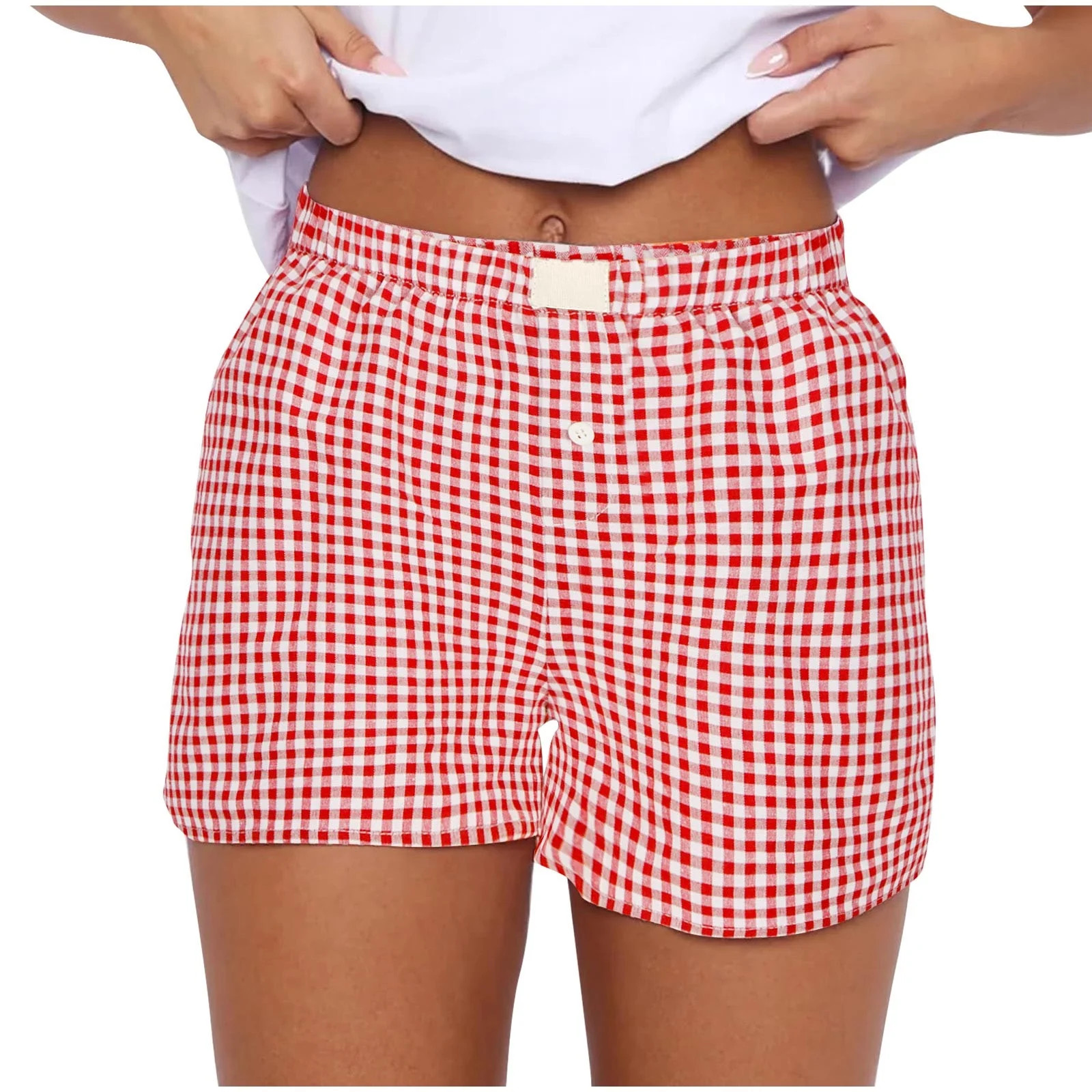 Plebaso Women's Plaid Boxer Shorts Elastic Waist Lounge Shorts Summer Lightweight Beach Bottoms | Walmart (US)
