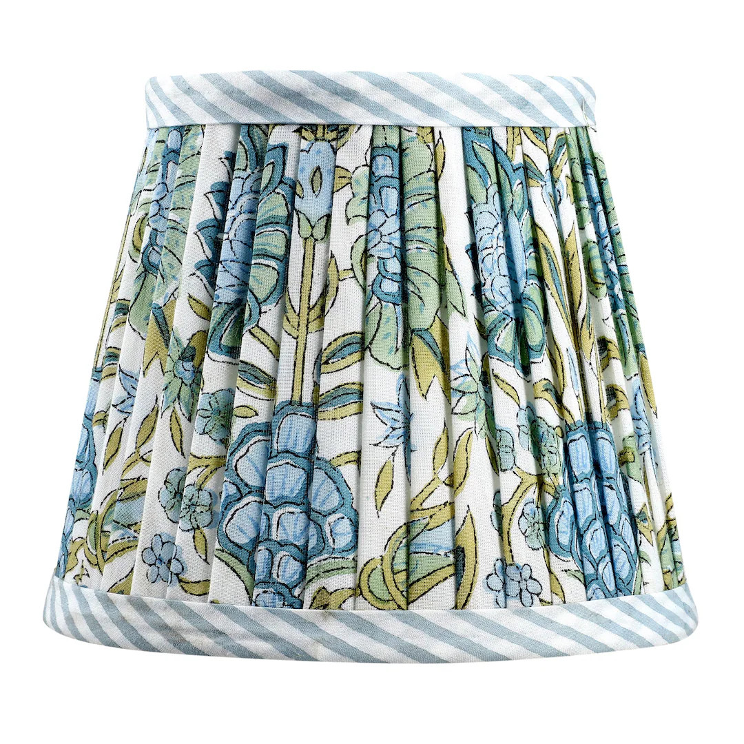 Asparagus Green Pleated Lamp Shade – Hand Block Printed Cotton Drum Shade Table/ Pendant, Boho ... | Etsy (US)