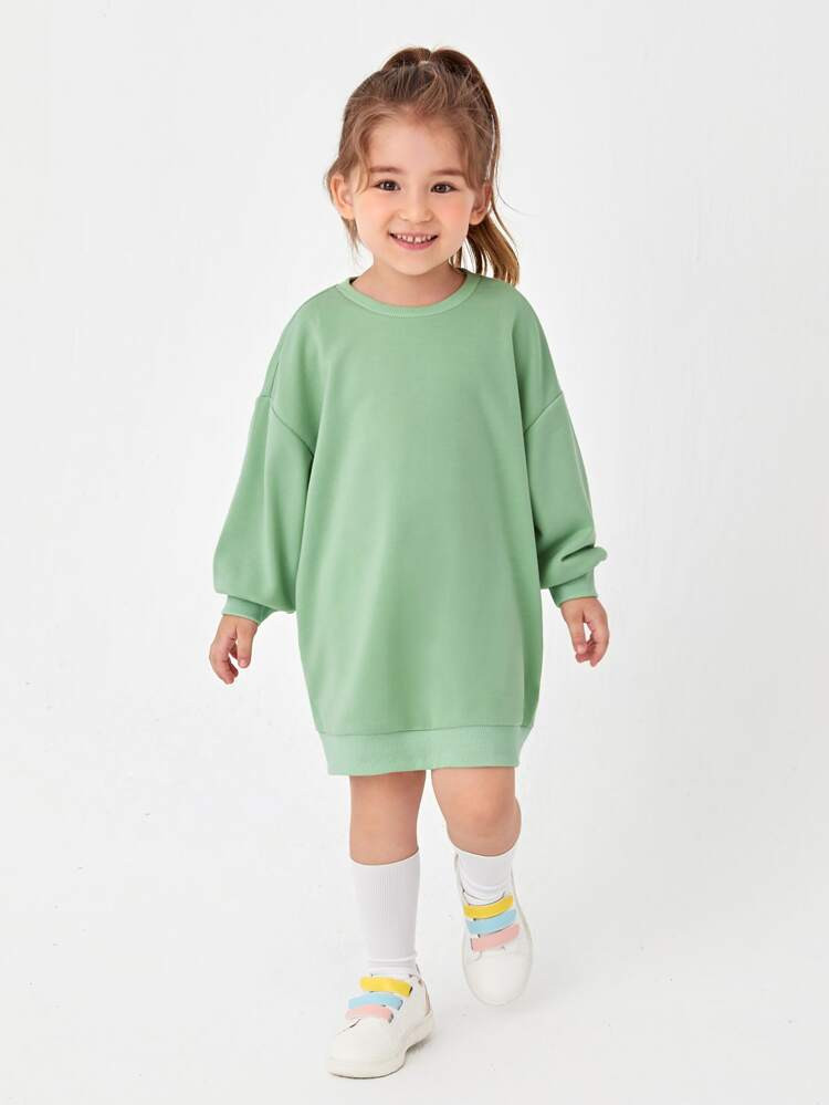 SHEIN BASICS Toddler Girls Drop Shoulder Solid Sweatshirt Dress | SHEIN
