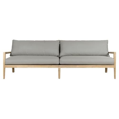 Anwar Rustic Lodge Grey Cushion Brown Acacia Wood Outdoor Sofa  - 94"W | Kathy Kuo Home