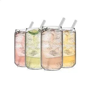 Brimley 4 Pack Can Shaped Beer Glasses with 4pcs Bent Glass Straws and Brush Cleaner, Classic Tum... | Amazon (US)