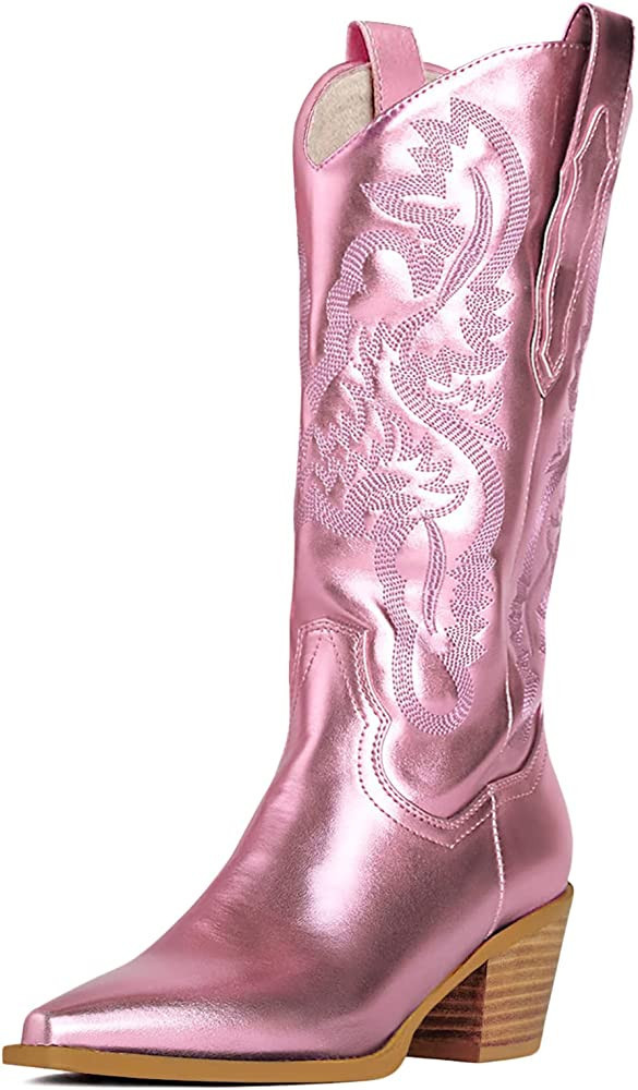 MUCCCUTE Women's Cowgirl Boots Metallic Cowboy Boots Chunky Block Heel Western Boots Ladies Vinta... | Amazon (US)