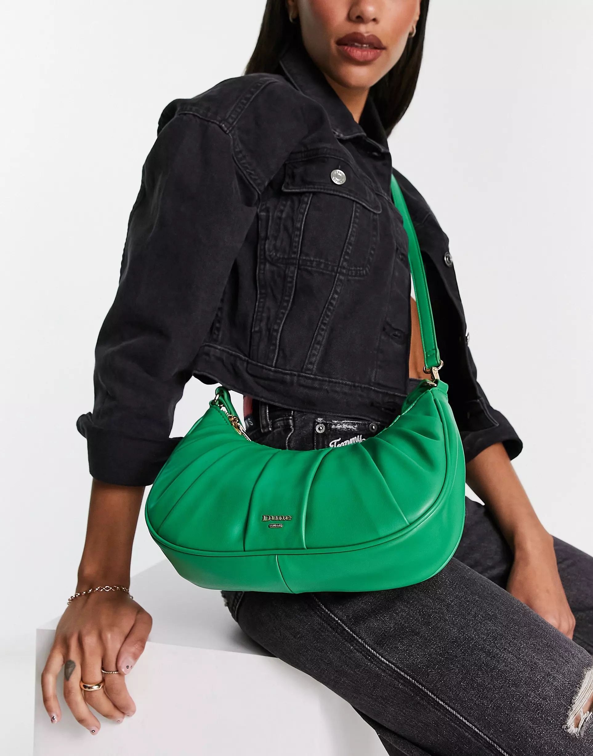 Dune ruched crescent shoulder bag in bright green | ASOS (Global)