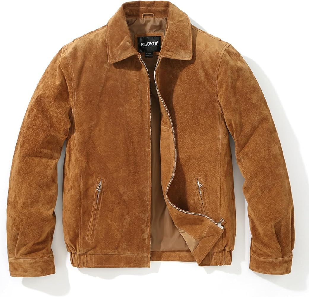FLAVOR Men's Suede Leather Bomber Jacket Casual Coat for Men | Amazon (US)