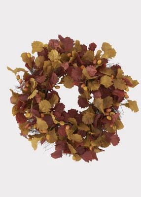 Fall Burgundy and Orange Fake Oak Leaves Wreath - 28" | Afloral