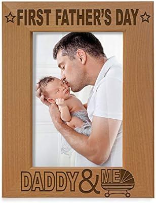 KATE POSH - First Father's Day Engraved Natural Wood Picture Frame - Daddy & Me, Happy Father's D... | Amazon (US)