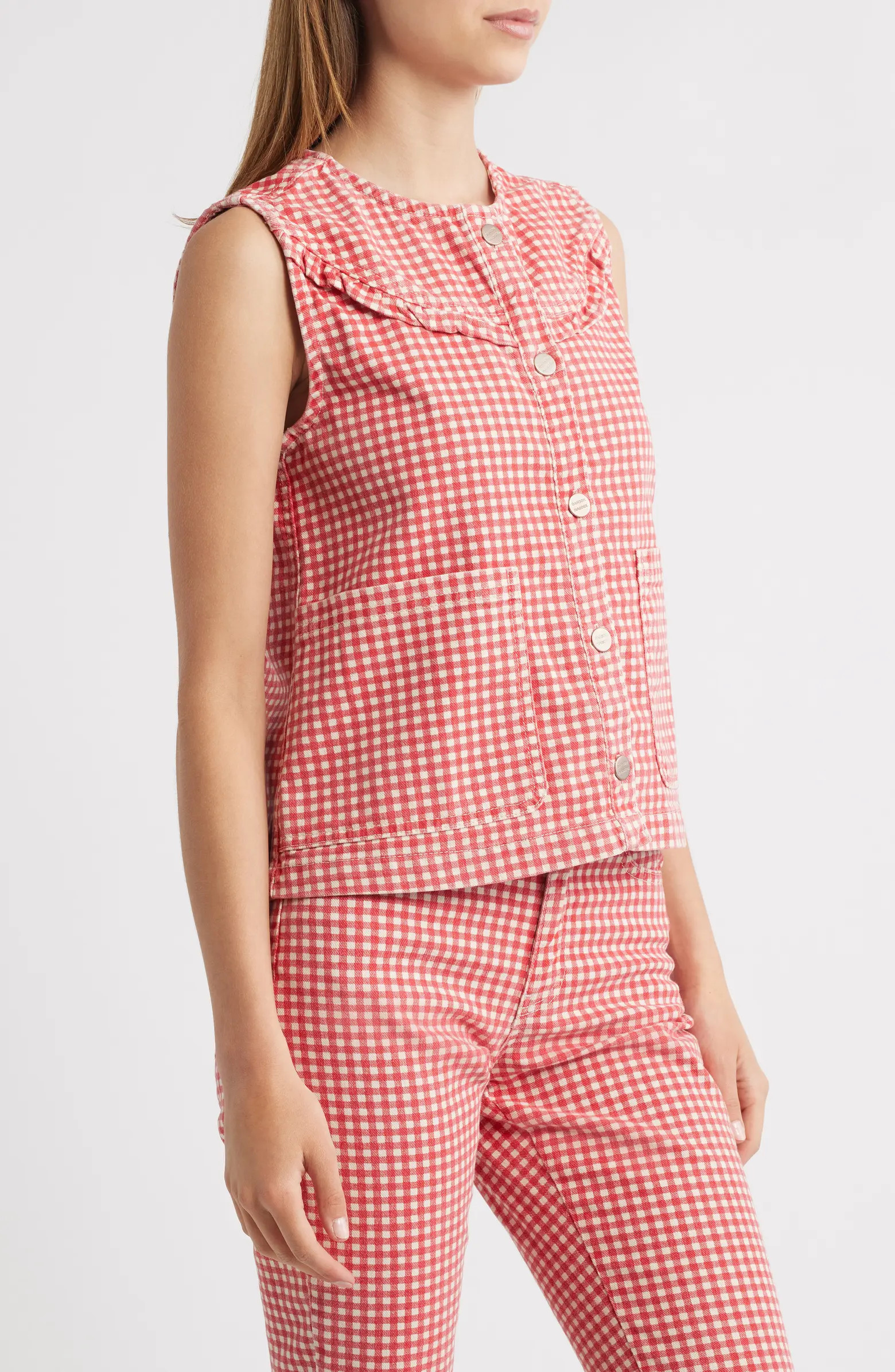 Mari Stretch Cotton Gingham Vest | Nordstrom