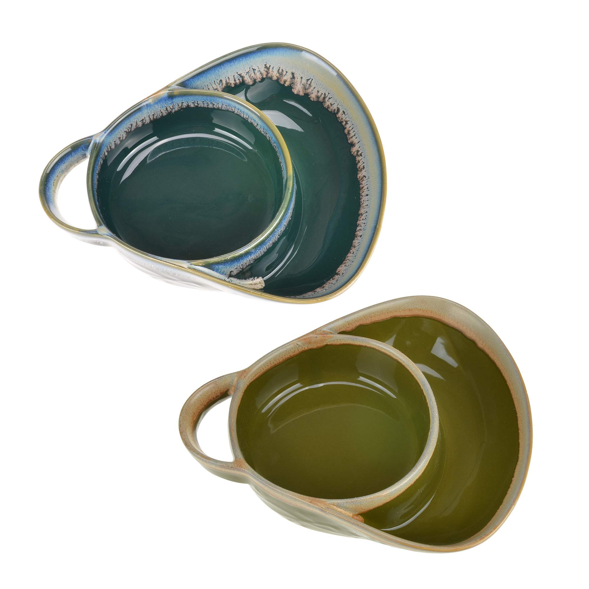 Stoneware Soup & Side Bowls Set of 2 by Roe & Moe (Olive Green & Dark Teal) | Amazon (US)