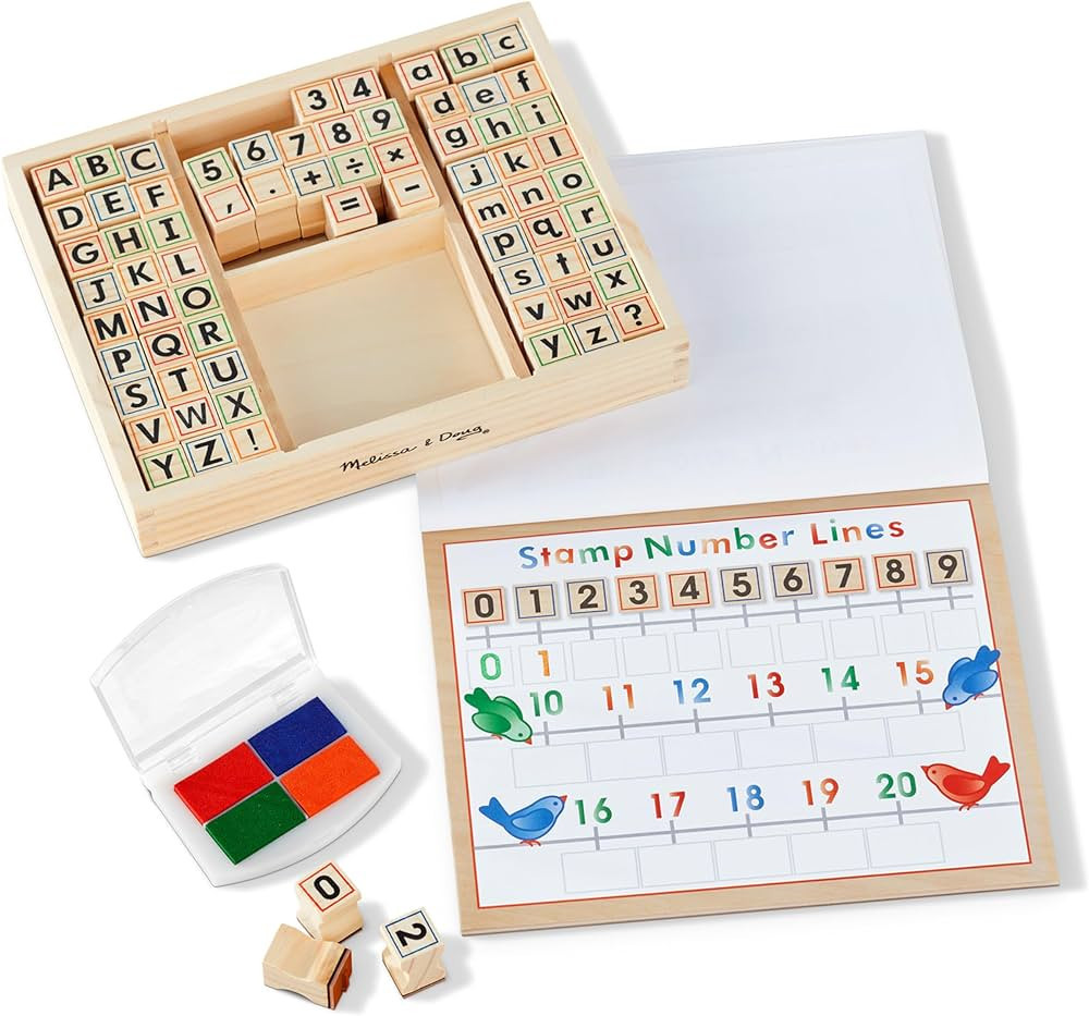 Melissa & Doug Deluxe Letters and Numbers Wooden Stamp Set ABCs 123s With Activity Book, 4-Color ... | Amazon (US)