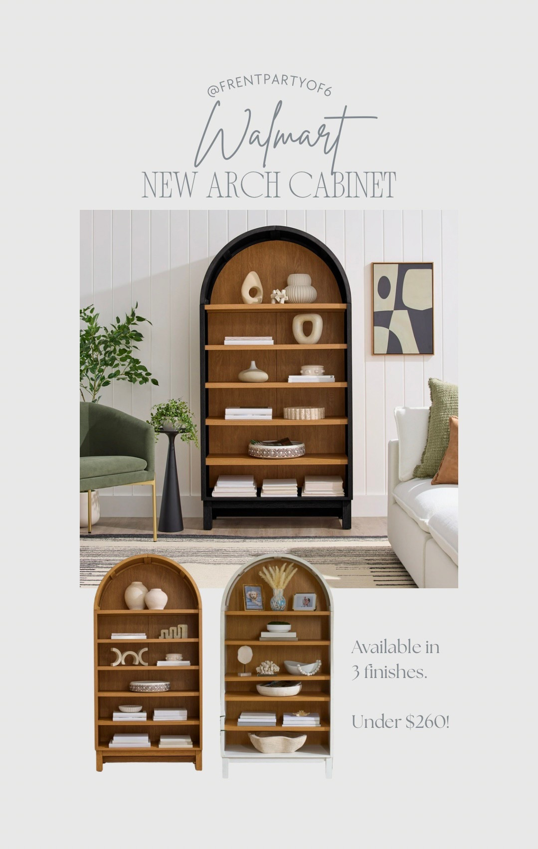 New arch cabinet at Walmart! Available in black honey brown and white. Priced under $260, this will sell out fast. I love the white for a coastal feel.

#LTKHome #LTKStyleTip