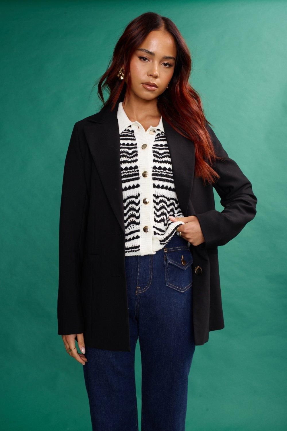 Jackets & Coats | Long Sleeved Oversized Blazer With Pocket Detail In Black | ANOTHER SUNDAY | Debenhams UK