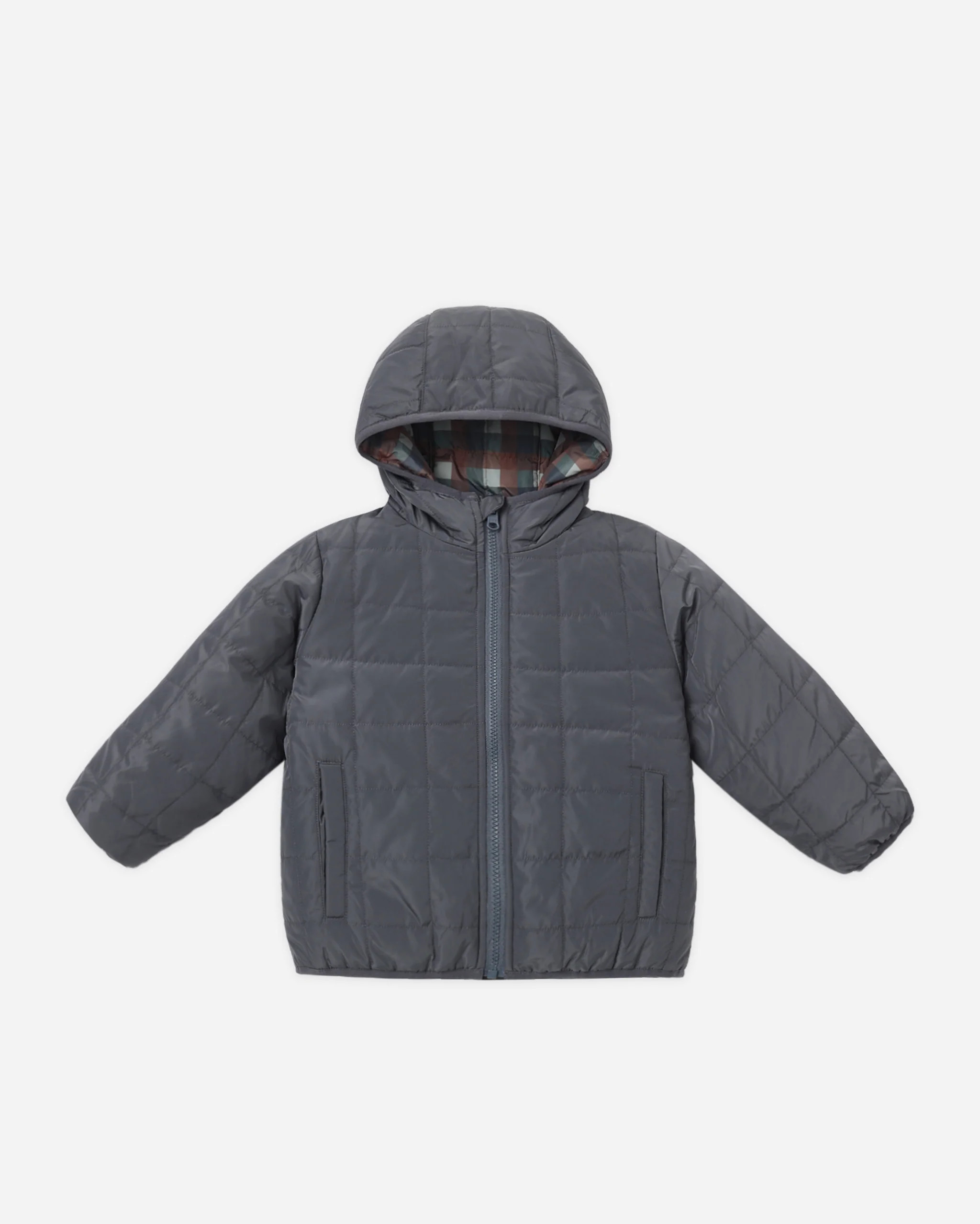Lightweight Reversible Puffer Midnight Check | Rylee + Cru