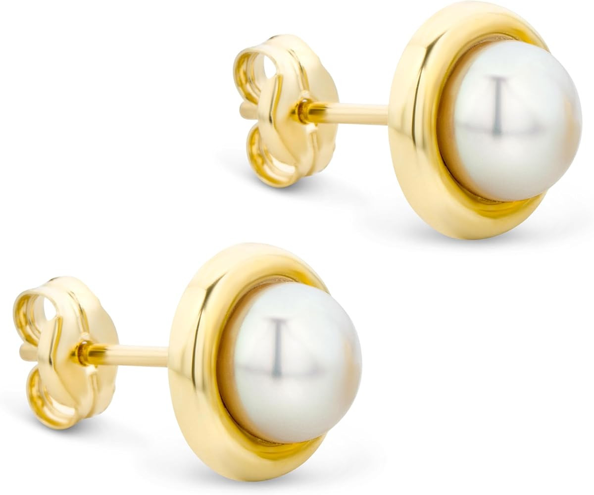 Orovi Women Stud Earrings 9 ct/375 Yellow Gold With White Freshwater Pearls | Amazon (DE)