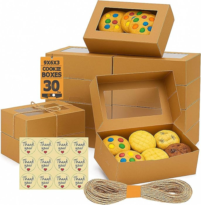 30 Pack Cookie Boxes with Window for Gift Giving – 9x6x3 Inches Bakery Boxes - Small Cookie Con... | Amazon (US)
