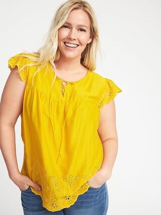 Lace-Up Eyelet Plus-Size Blouse | Old Navy US