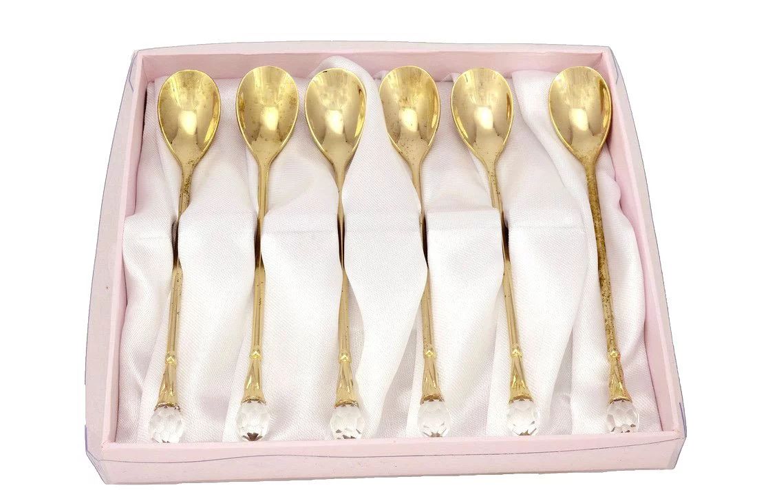 24 Karat Gold Plated Flatware Tea Spoons with a Clear Crystal Jeweled Tip Set of 6 | Walmart (US)