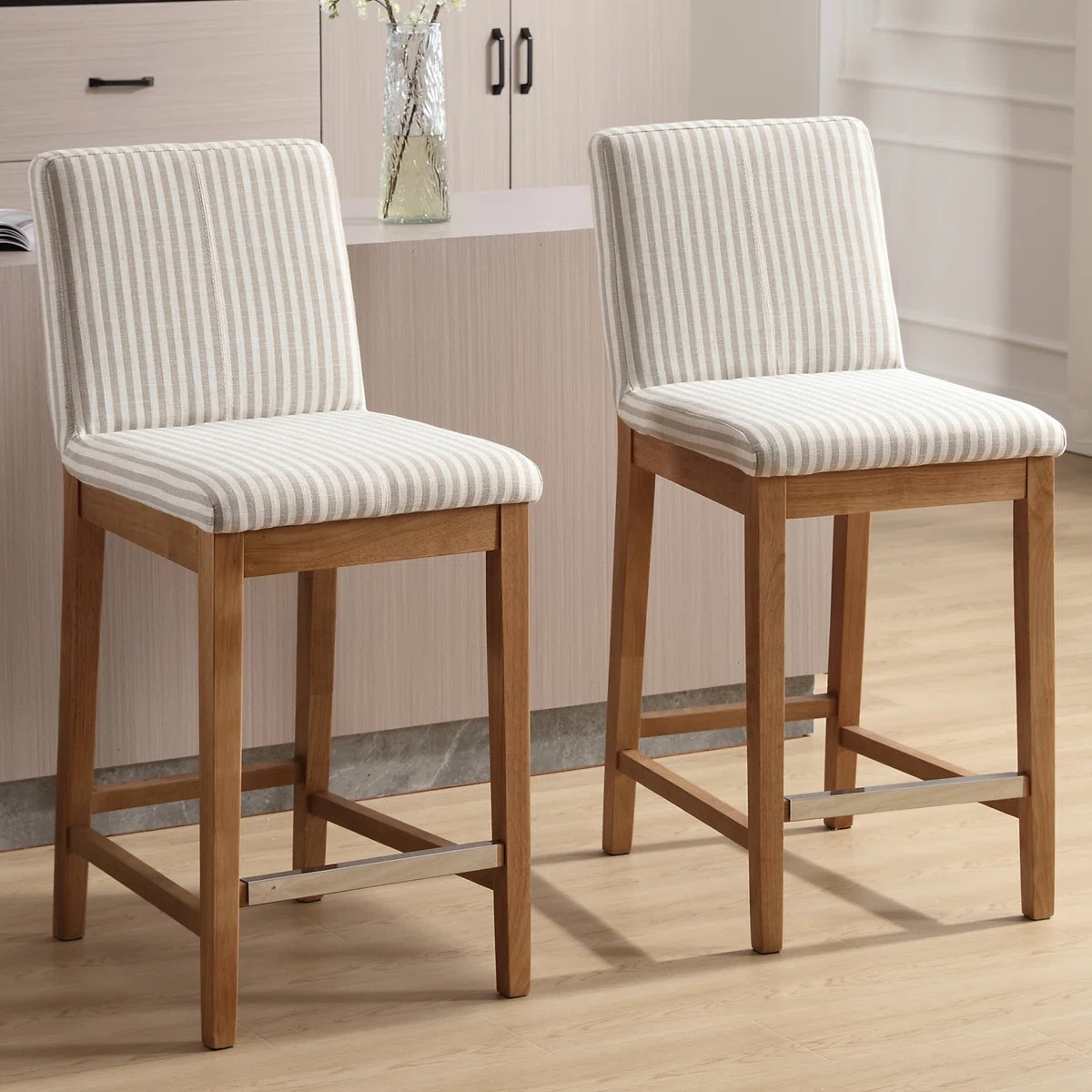 Alayha Upholstered 26'' Counter Bar Stools with Solid Wood Frame Set of 2 (Set of 2) | Wayfair North America