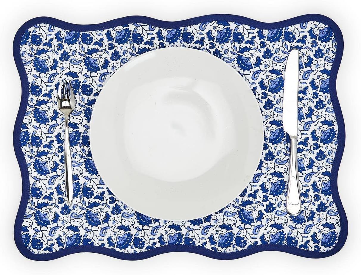 Two's Company Chinoiserie Blue Floral Set of 4 Scalloped Edge Printed Placemats | Amazon (US)