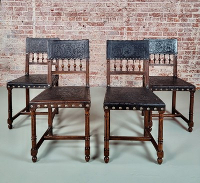 19th Century Spanish Revival Leather Embossed Dining Chairs-Set of 4 | eBay US