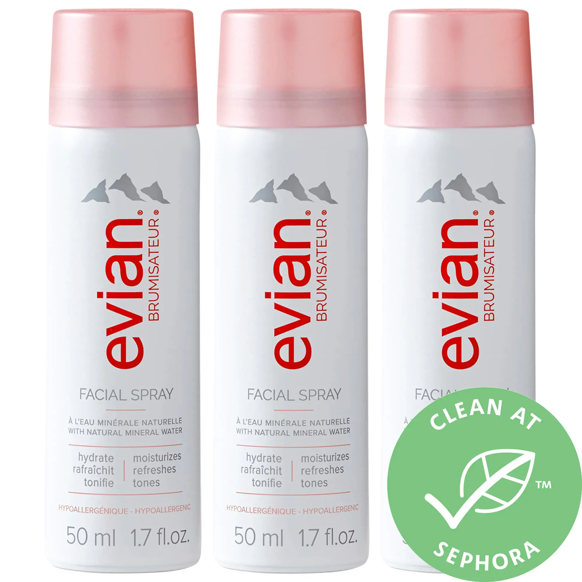 Evian Brumisateur® Natural Mineral Water Facial Spray Travel Trio 3 x 1.7 oz/ 50.28 mL | Sephora (US)