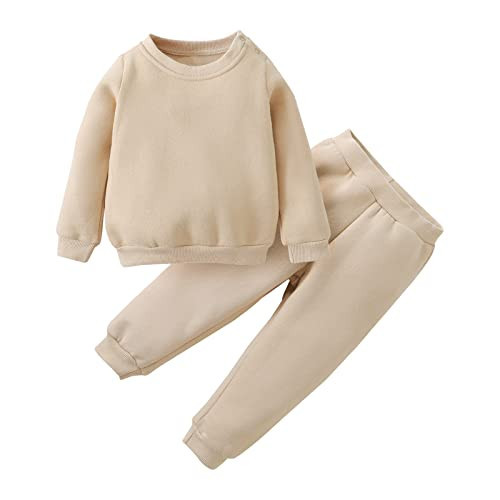 SOBOWO 4t Sweatsuit Toddler Sweatsuit Baby Boys Winter Clothes Solid Color Long Sleeve Pullover Sweatshirt Pants 2Pcs Kids Fall Outfits Set (Beige, 3-4T) | Amazon (US)