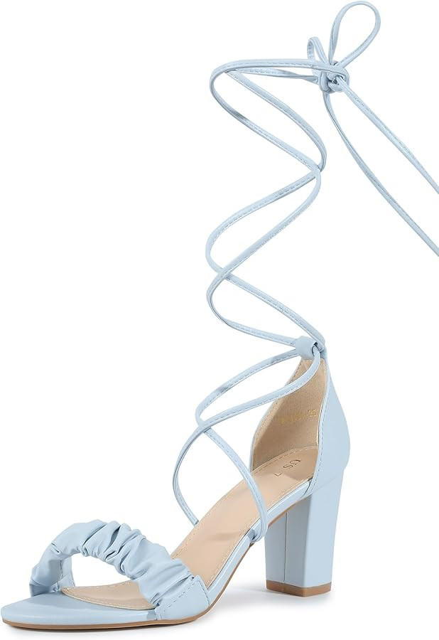 Allegra K Women's Lace Up Ruched Strap Chunky Heels Strappy Sandals | Amazon (US)