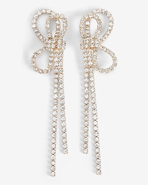 Rhinestone Bow Drop Earrings | Express