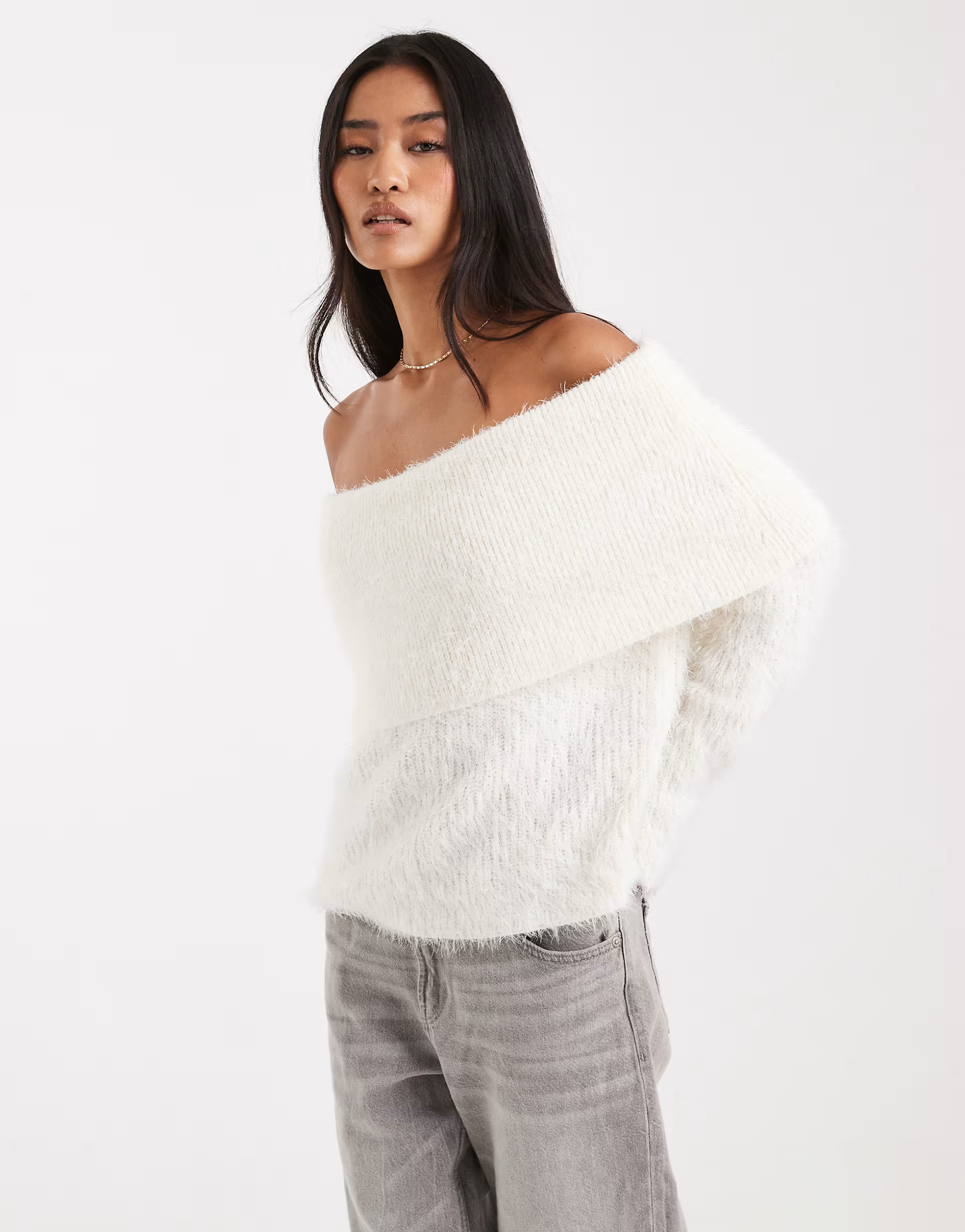 Miss Selfridge foldover lash bardot in cream | ASOS (Global)