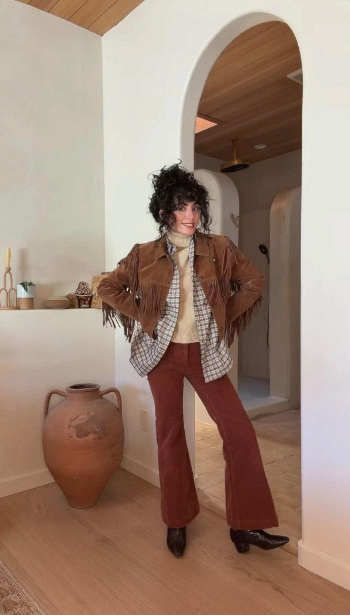 Turtleneck and plaid shirt layering for an easy fall out. Throw a fringe jacket over it all for a western edge  

#LTKSeasonal #LTKHoliday