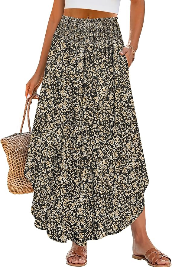 ANRABESS Women's Maxi Skirts Summer Boho Floral High Waisted Flowy Swing Pleated Beach Long Skirt... | Amazon (US)