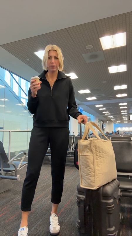 Travel day outfit!! This Spanx air essentials set is so comfortable & perfect for tracking from the cold to a warm weather destination 👏🏻

I’m wearing my tts small pants & sized up to a medium in the sweatshirt for an oversized fit!
Use my code: SARAHKELLYXSPANX for 10% off my set & code SARAH15
for 15% off my travel tote 

#LTKtravel #LTKover40 #LTKVideo