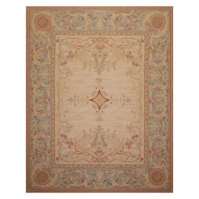 7'6''x9'6" Beige Hand Woven Needlepoint Wool Area Rug | Wayfair North America
