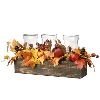 24" Maple Leaves Candleholder Centerpiece with Pomegranates | Michaels Stores