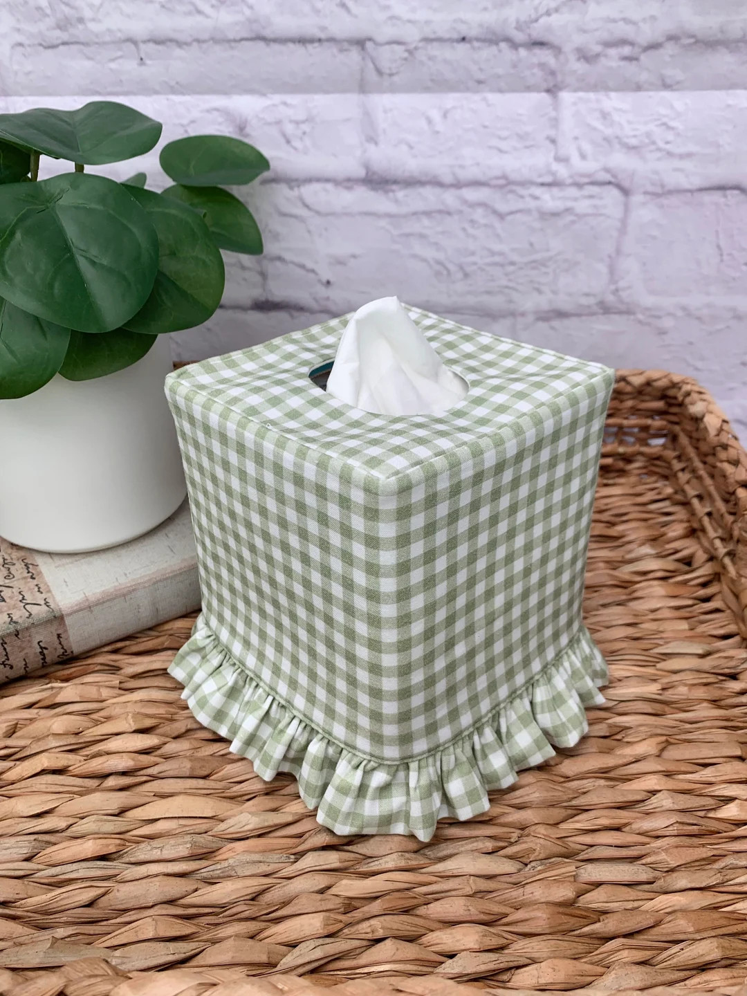 Gingham Ruffle Tissue Box Cover-pick the Color - Etsy | Etsy (US)