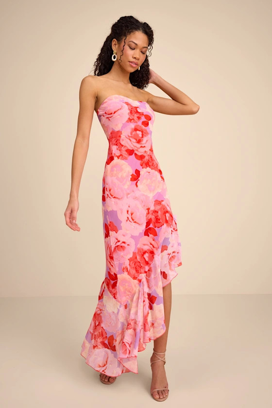 Simia Lavender Multi Floral Asymmetrical Midi Dress | Lulus