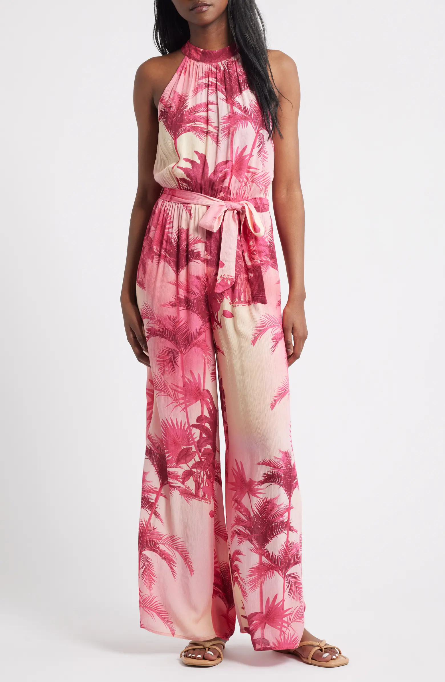 Palm Tree Print Halter Jumpsuit | Nordstrom
